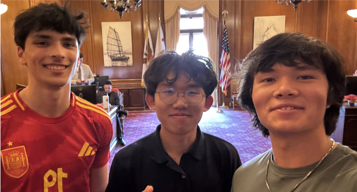 Founding tutors Naveen, Ryan, and Keith in Mayor Daniel Lurie's office